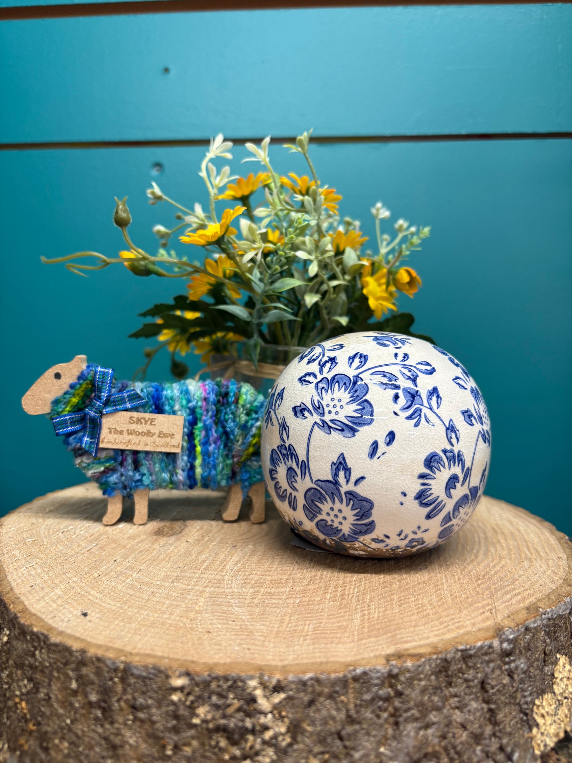 Blue Floral Decorative Sphere