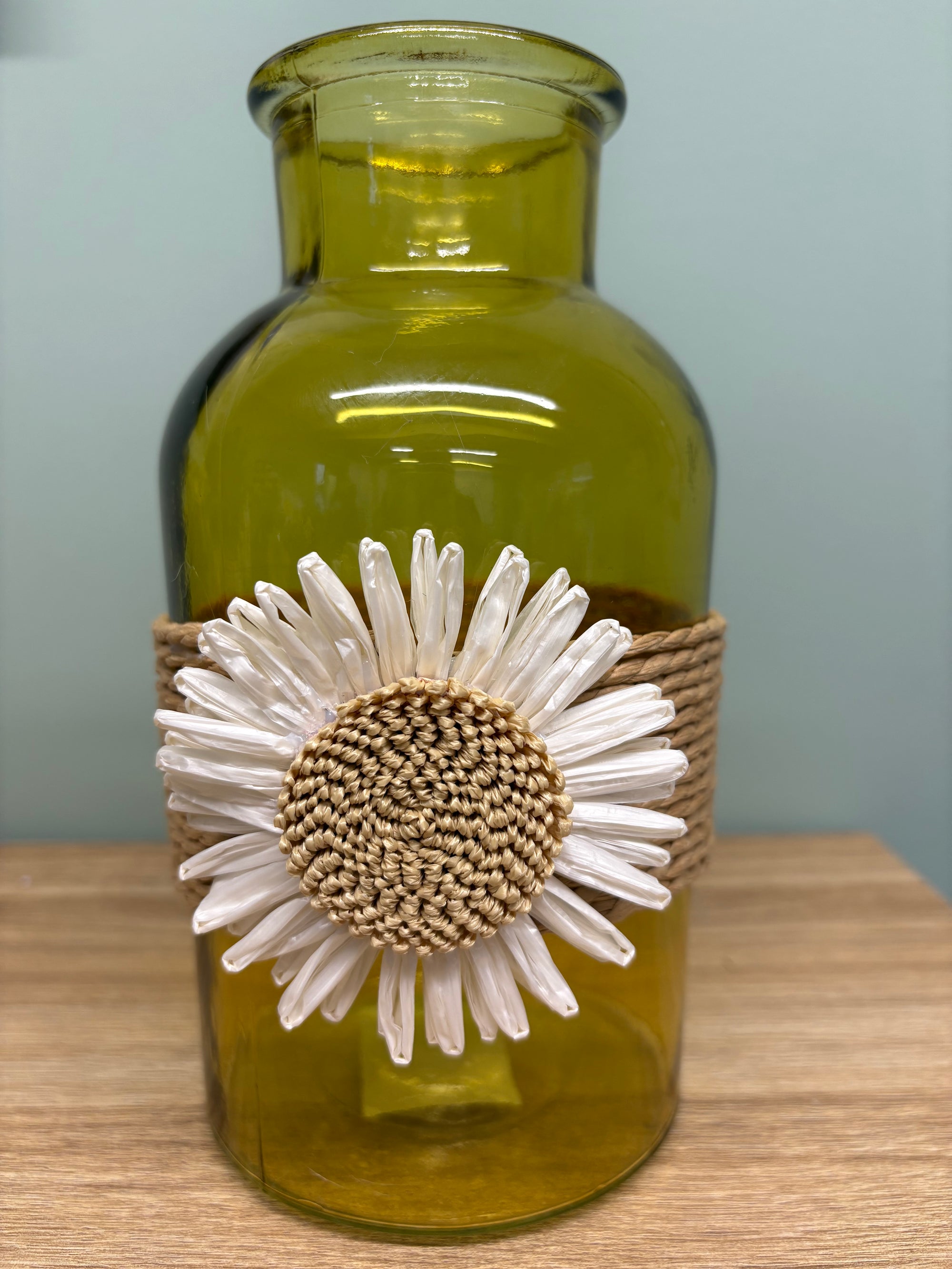 Glass Vase with Woven Flower Decoration