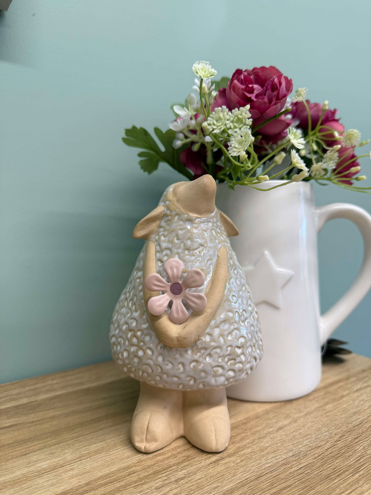 Standing Sheep With Pink Flower Ornament