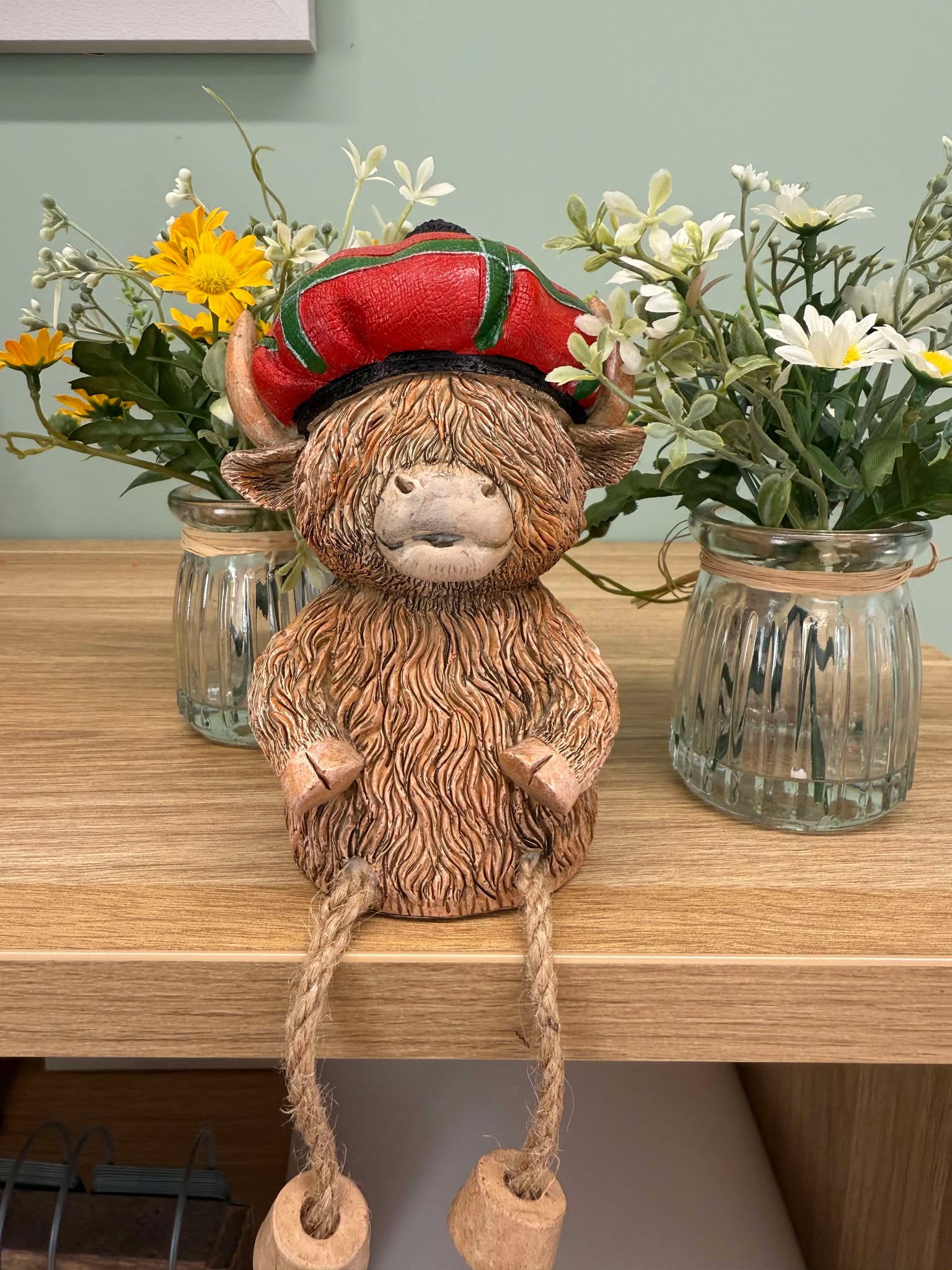 Highland Cow with Red Tartan Hat Money Bank