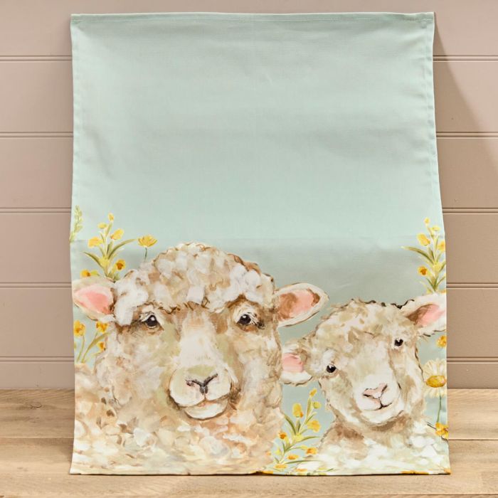 Floral Sheep & Lamb Tea Towel