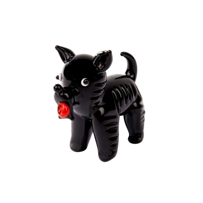 Glass Scottie Dog Ornament Black with Red Tongue