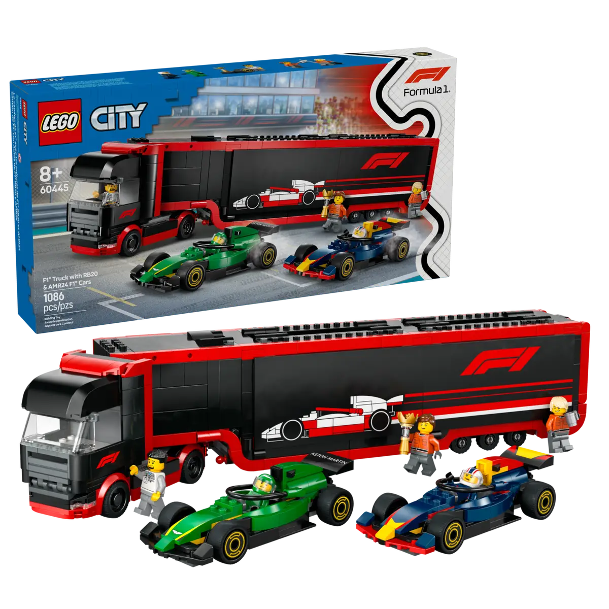 LEGO City F1 Truck with RB20 & AMR24 F1 Cars