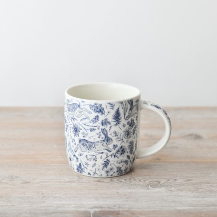 Blue Hare Floral Coffee Mug