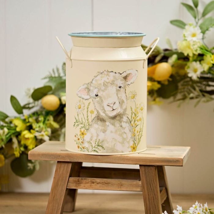 Sheep Floral Metal Milk Churner