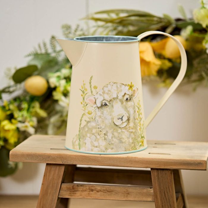 Sheep Floral Metal Jug