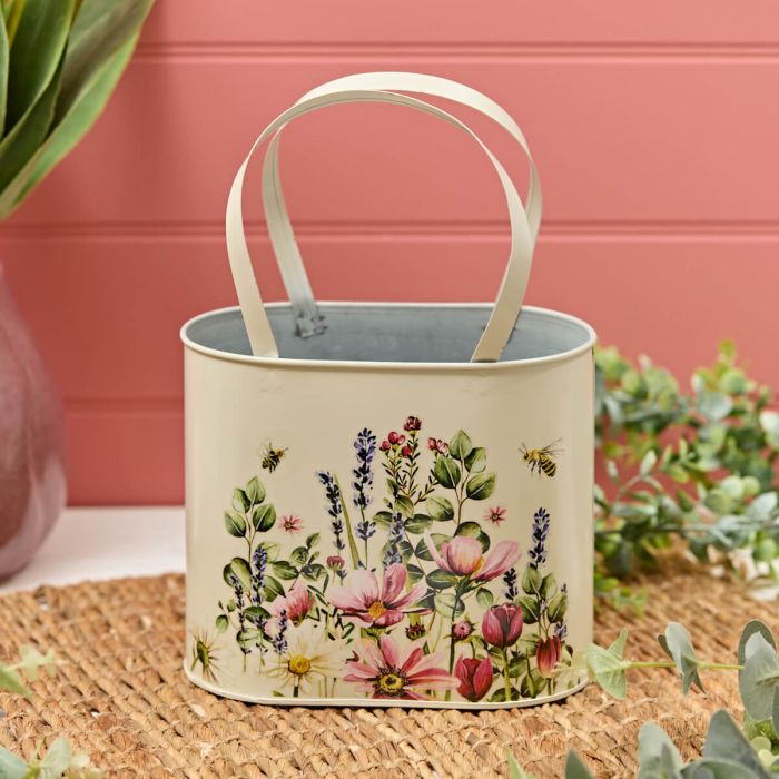 Cream Floral Metal Bag