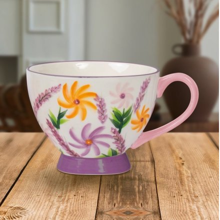 Hand Painted Footed Mug - Sunflowers