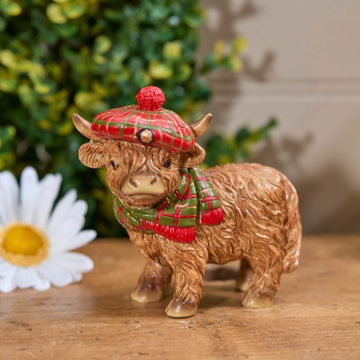 Resin Highland Cow with Tartan Beret