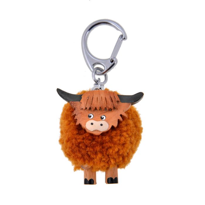 Mini Highland Cow Pom Pom Keyring