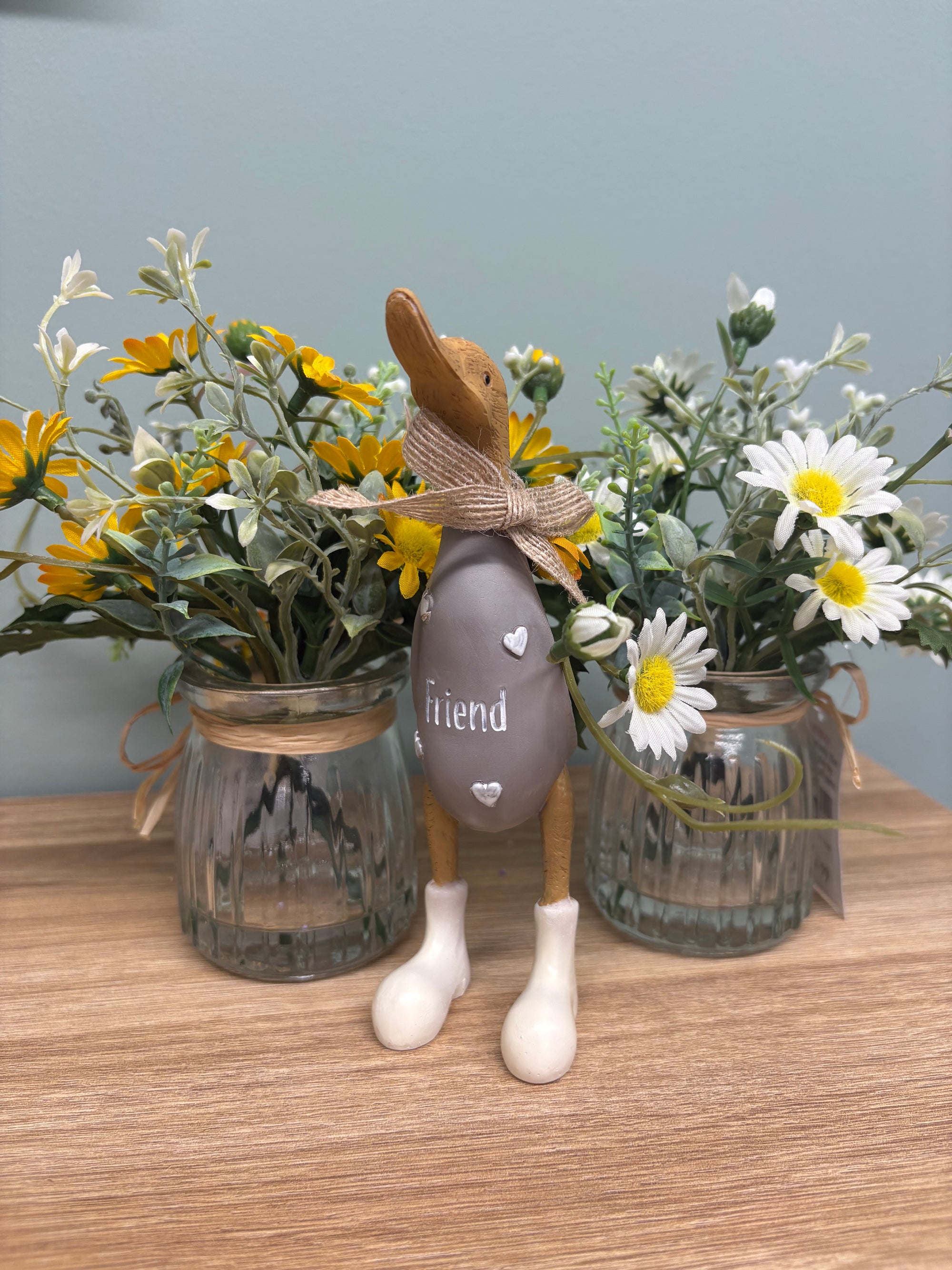 Wooden Grey 'Friend' Duck with Hearts