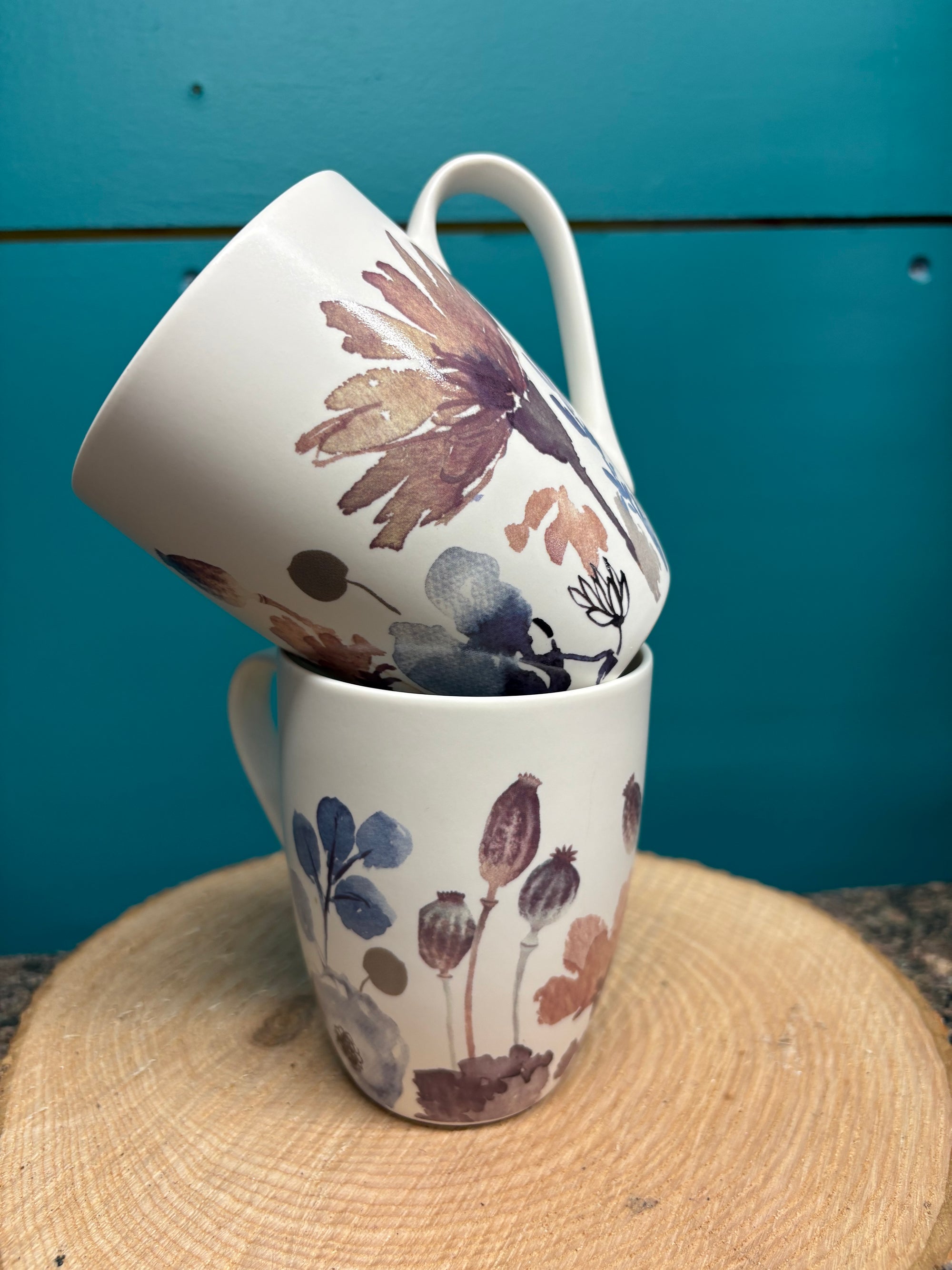 Blue & Brown Flower Mug