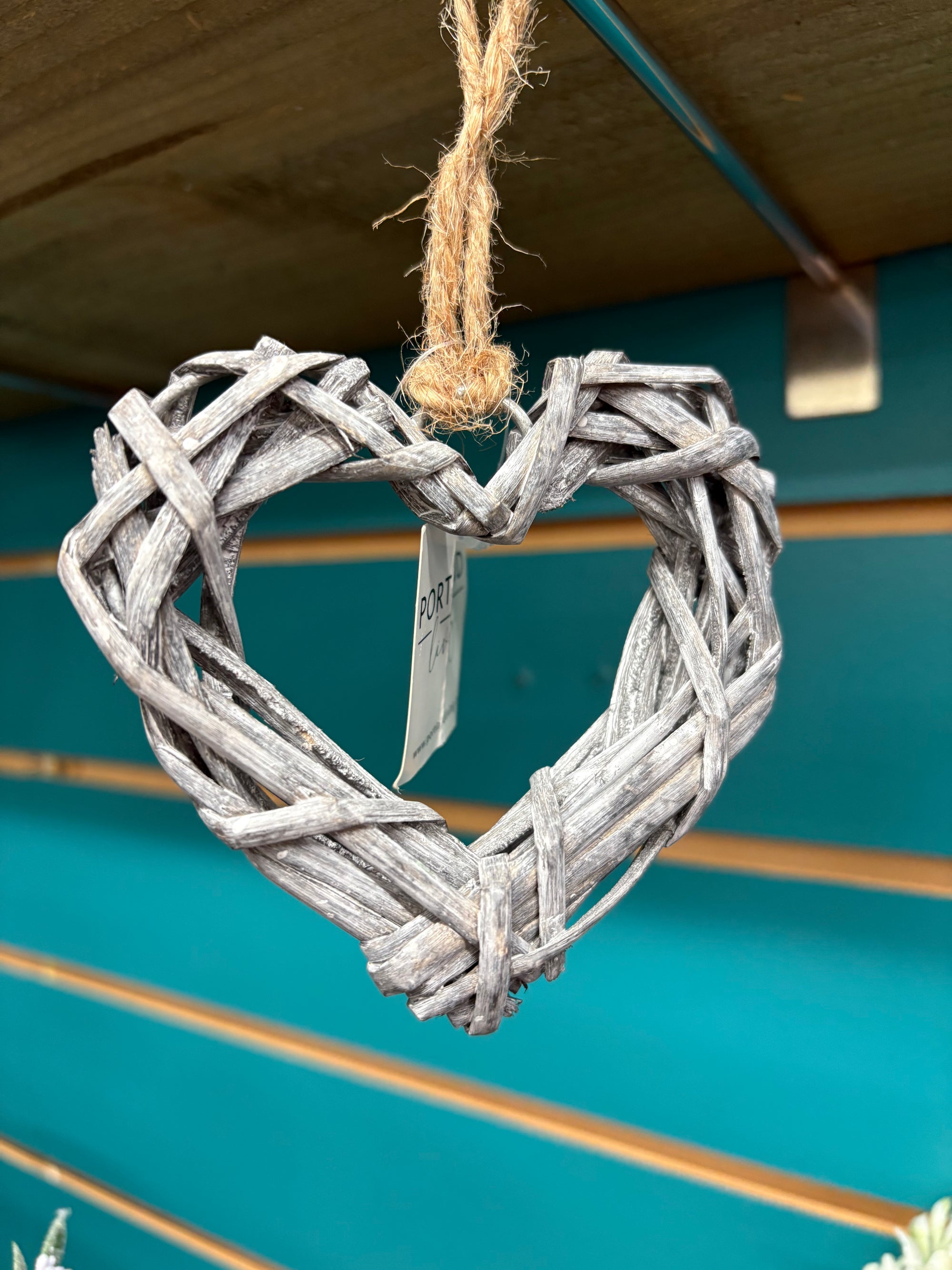 Small Grey Wicker Hanging Heart