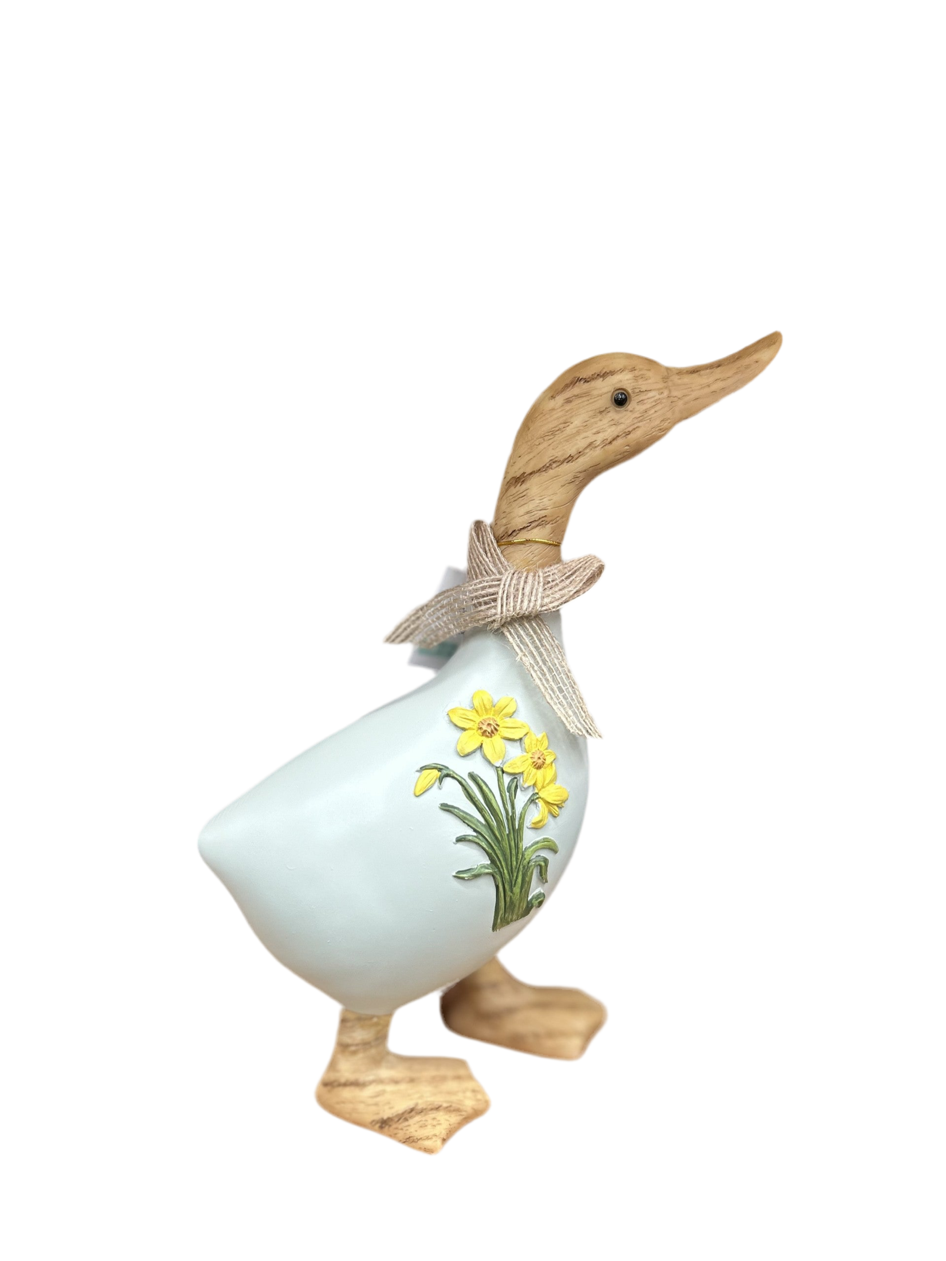 Grey Floral Standing Duck with Natural Bow