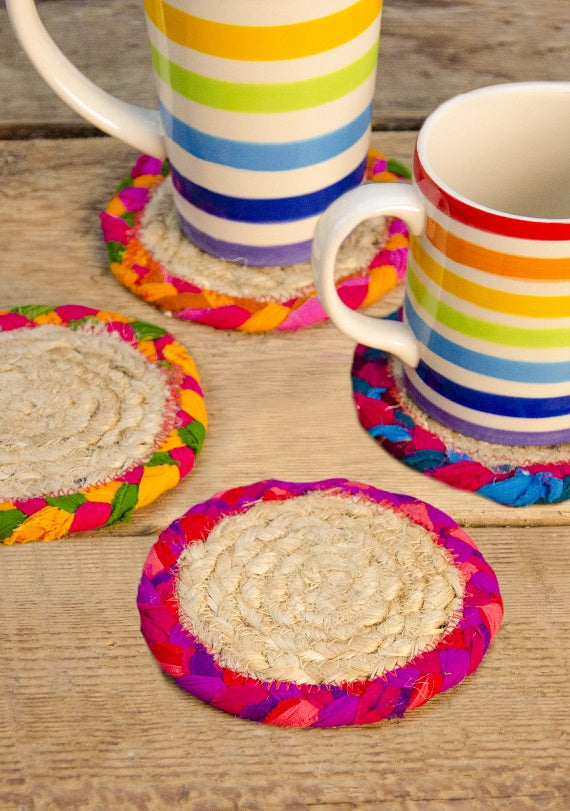 Eshan Set of 8 Braided Jute & Chinti Coasters