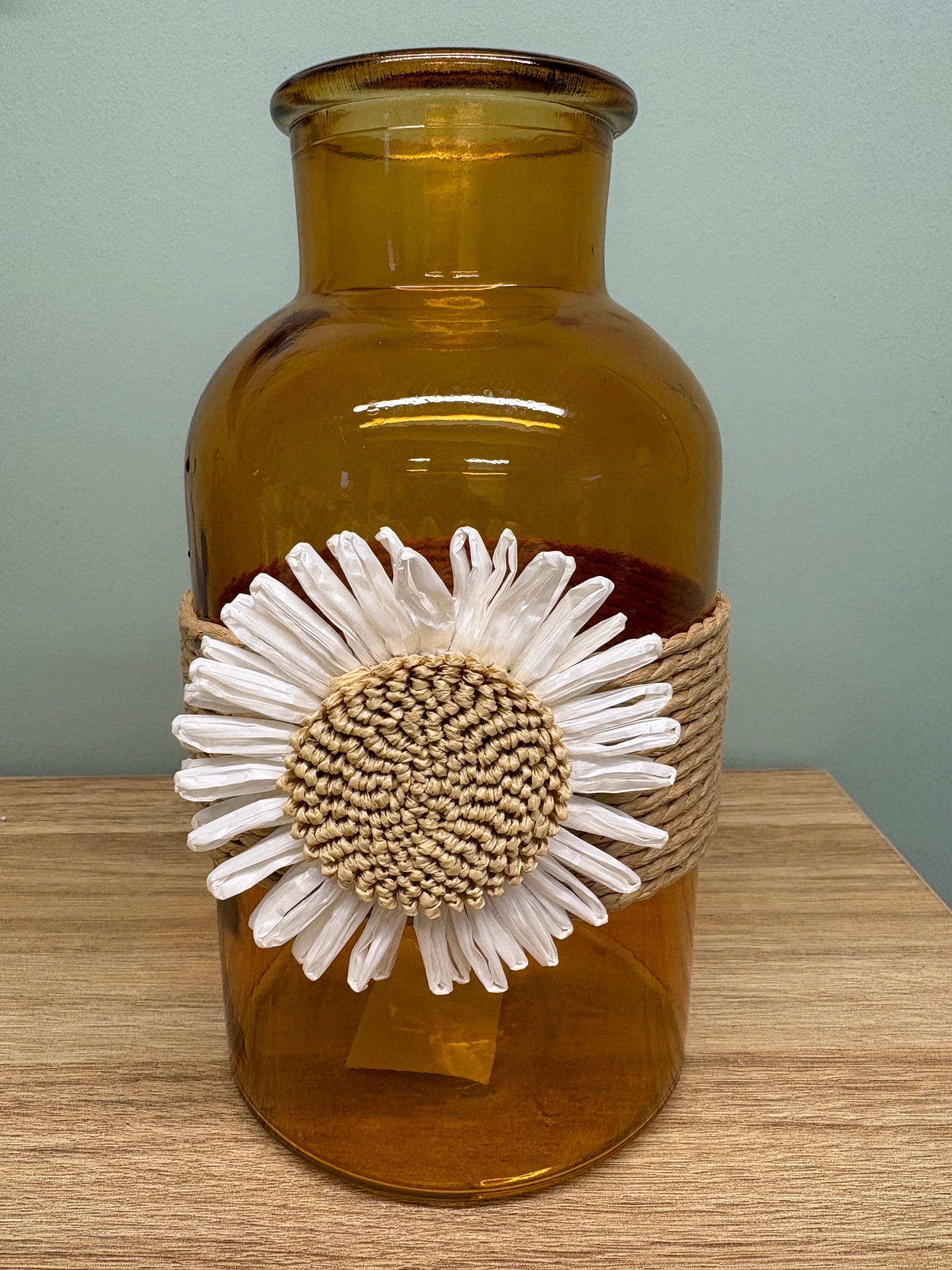 Glass Vase with Woven Flower Decoration