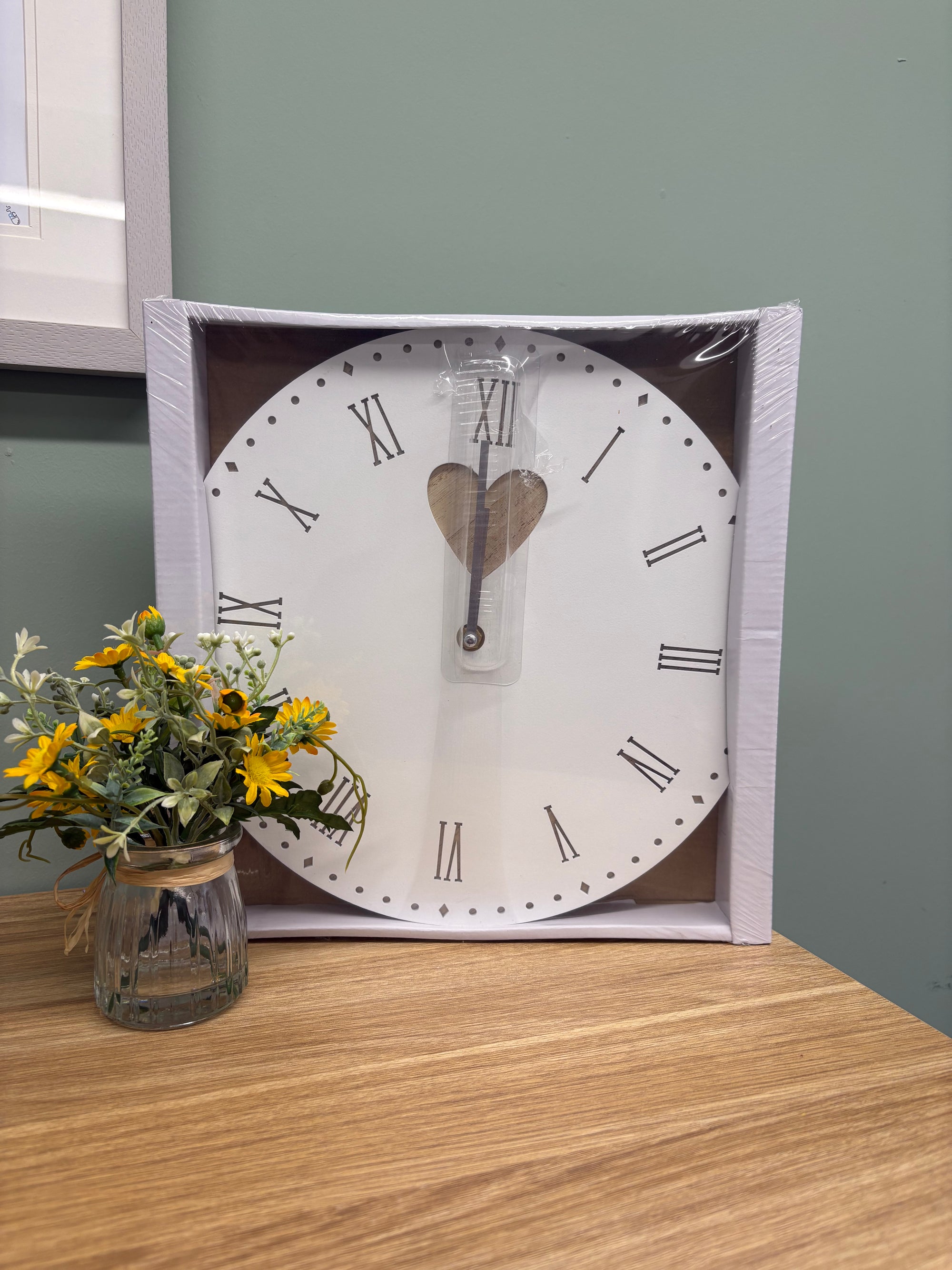 White with Heart Wall Clock