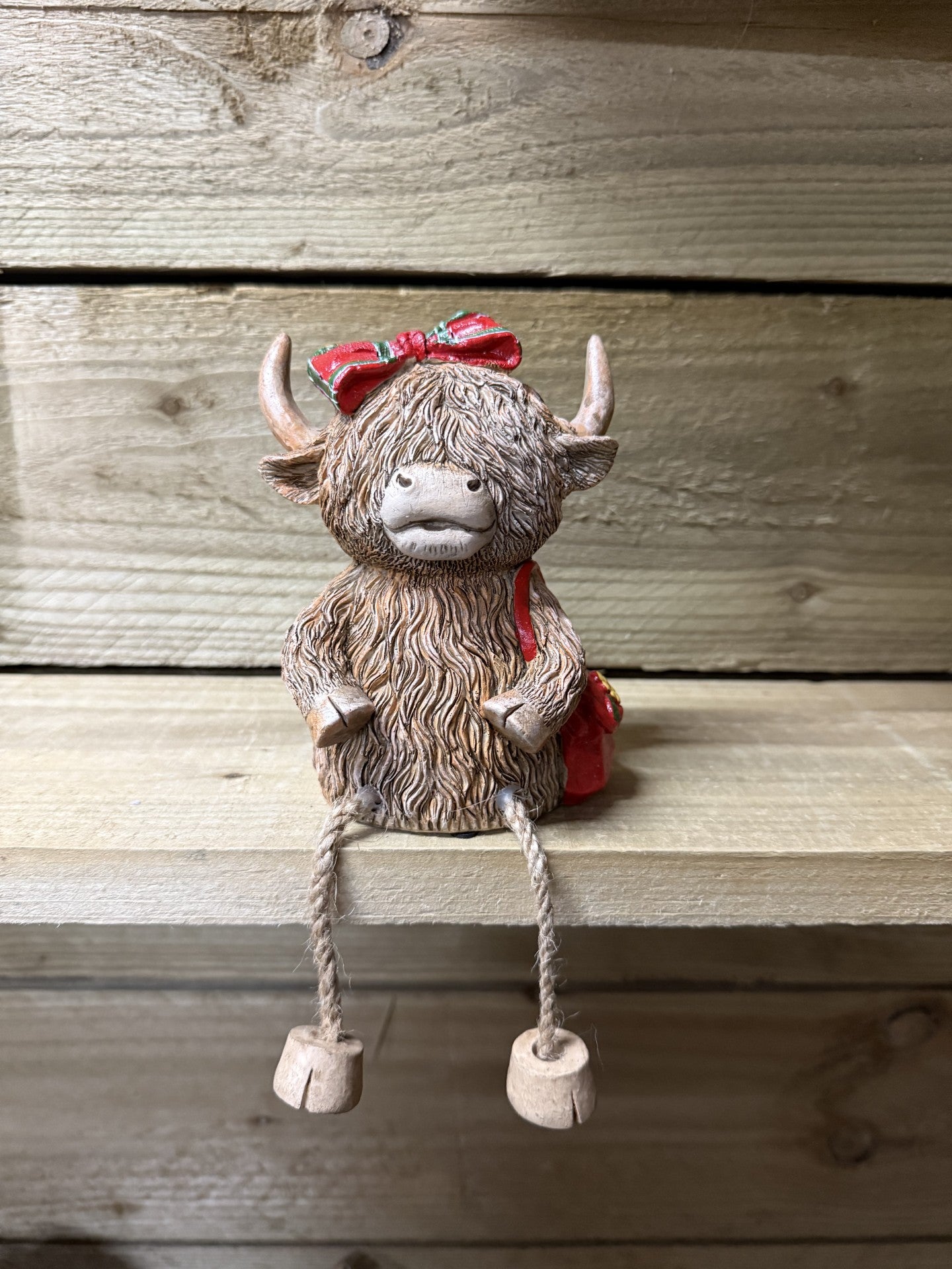 Highland Cow with Red Bow and Bag Money Bank